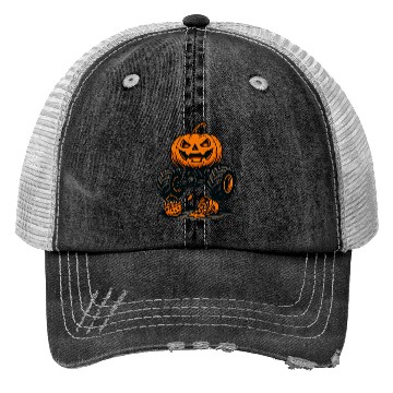 Discover Pumpkin Head Monster Truck with Off-Road Features Trucker Hats