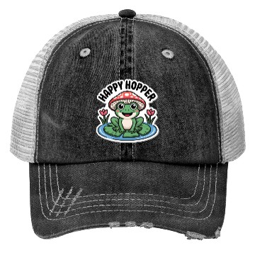 Discover Cute "Happy Hopper" Frog Sticker Design Trucker Hats
