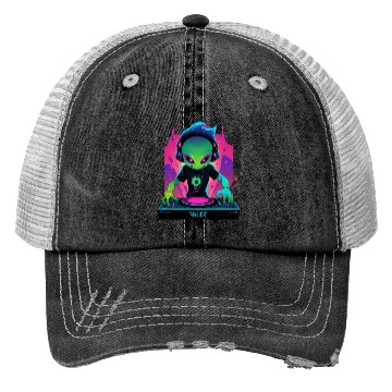 Discover A cute chibi-style alien dark DJ Trucker Hats