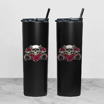 Discover Skeleton Roses Guitar Guns Skull Roses Tumbler With Lid And Straw