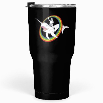 Discover Spaceman riding narwhal through rainbow Tumblers 30 Oz