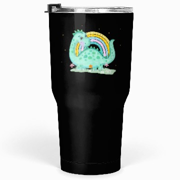 Discover Dinosaur with Rainbow and Flowers Tumblers 30 Oz
