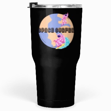 Discover Space Surfer Two Astronauts and Planet Earth Tumblers 30 Oz