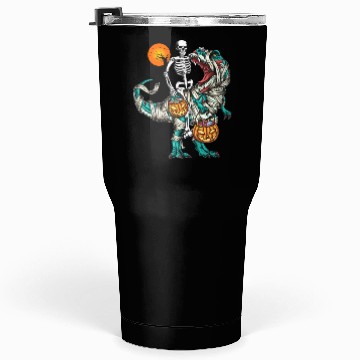 Discover Halloween Skeleton Riding Mummy Dinosaur Pumpkin Tumblers 30 Oz