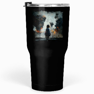 Discover Kid in war looking at explosion AI painting Tumblers 30 Oz