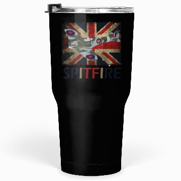 Discover Spitfire WW2 Fighter Aircraft Airplane Union Jack Tumblers 30 Oz
