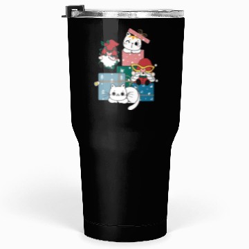 Discover cute gnome and kitty cats on present gift box Tumblers 30 Oz