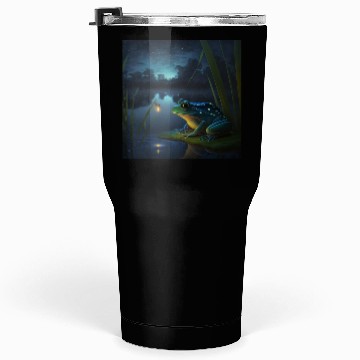 Discover Frog and Firefly Friends on the Pond at Night Tumblers 30 Oz