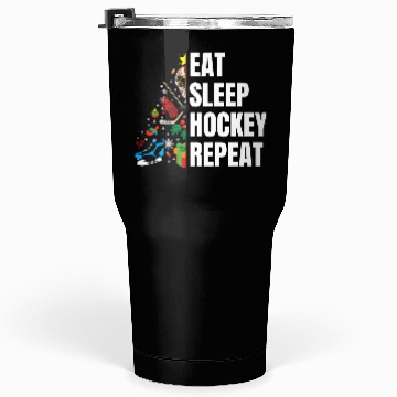 Discover Eat Sleep hockey Repeat Christmas tree Tumblers 30 Oz