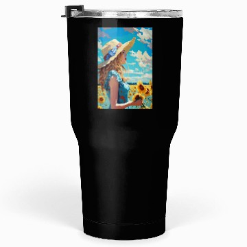 Discover Sunflower girl summer Tumblers 30 Oz