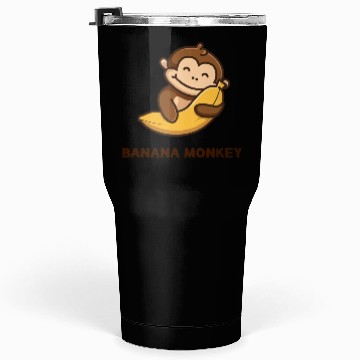 Discover Brown illustrated Monkey and Banana Tumblers 30 Oz