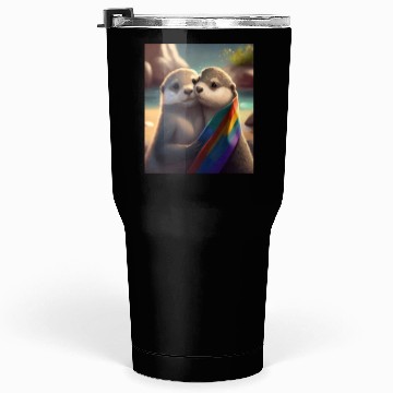 Discover Hugging Otter Holding LGBT Flaglet Otter LGBT Tumblers 30 Oz