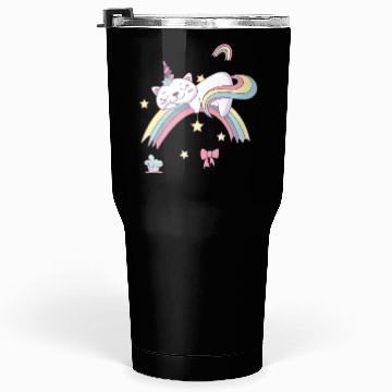 Discover Unicorn Kawaii Cat Cartoon Over Rainbow Tumblers 30 Oz