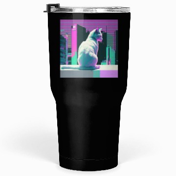 Discover Vaperwave Aesthetic Glitch Cat Retrowave Synthwave Tumblers 30 Oz