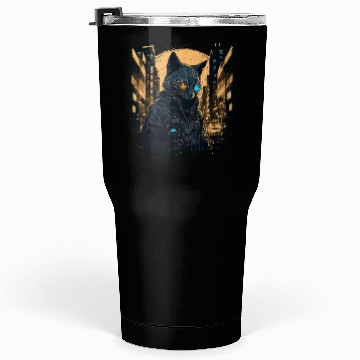 Discover Cyberpunk cat in the city Tumblers 30 Oz