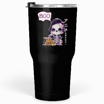 Discover Cute Skeleton Chibi Pumpkin Japanese Aesthetic Tumblers 30 Oz