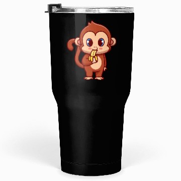 Discover Cute Monkey Eating Banana Cartoon Tumblers 30 Oz