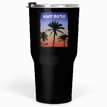 Discover Saint Martin Sunset Vacation Souvenir Palm Tree Tumblers 30 Oz