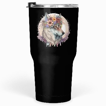 Discover Cute Wolf Flower Crown Boho Aesthetic Animal Lover Tumblers 30 Oz