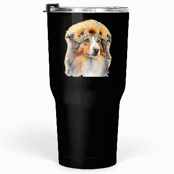 Discover Cute Aussie Australian Shepherd Sunflower Dog Bree Tumblers 30 Oz