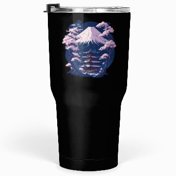 Discover Mount Fuji and a Temple With Cherry Blossoms Tumblers 30 Oz