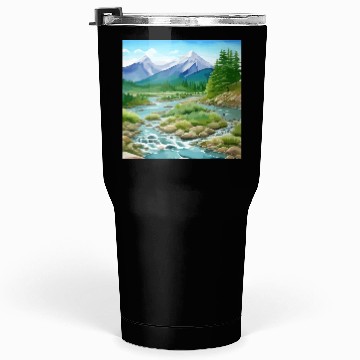 Discover Watercolor Mountain River Tumblers 30 Oz