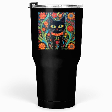 Discover Folk Art Cat Floral Tumblers 30 Oz