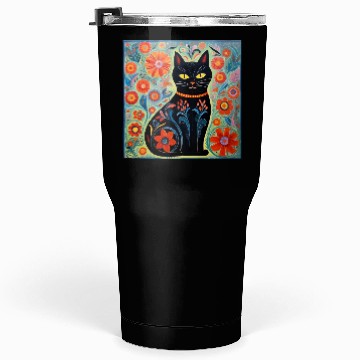 Discover Folk Art Cat Floral Tumblers 30 Oz
