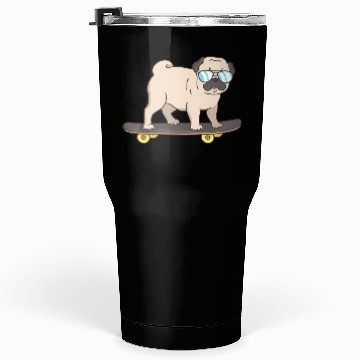 Discover Cartoon Pug With Glasses On A Skateboard Tumblers 30 Oz