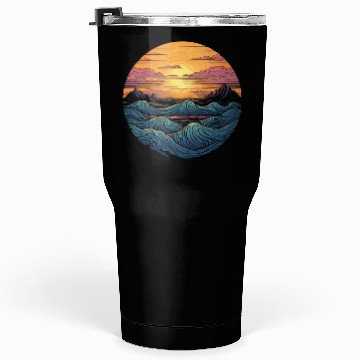 Discover serene ocean sunset with large waves (3) Tumblers 30 Oz