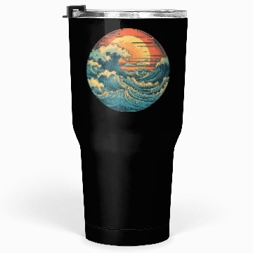 Discover serene ocean sunset with large waves (2) Tumblers 30 Oz