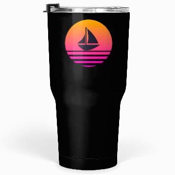 Discover A boat with a retro sunset behind Tumblers 30 Oz
