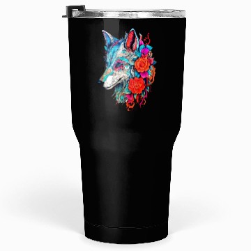 Discover Wolf with Flowers Girls Tumblers 30 Oz
