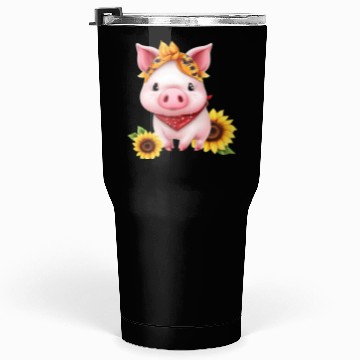 Discover Pig with Bandana and Sunflower, Charming Farm Tumblers 30 Oz