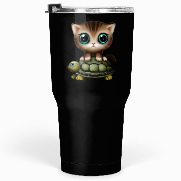 Discover Kitten on turtle Tumblers 30 Oz
