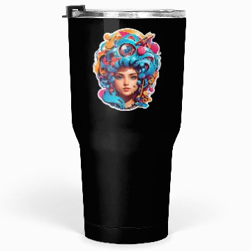 Discover Psychedelic girl with multi color hair. futuristic Tumblers 30 Oz