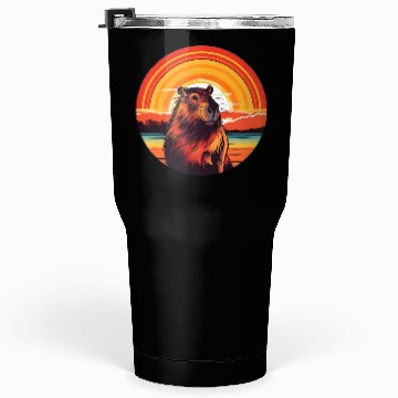 Discover Sunset Serenity: Rustic Capybara Stripe Illustrate Tumblers 30 Oz