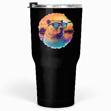 Discover Sunset Serenity: Rustic Capybara Stripe Illustrate Tumblers 30 Oz
