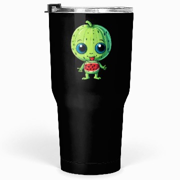 Discover Green Alien & Watermelon: A Galactic Fusion Tumblers 30 Oz