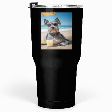 Discover Schnauzer Chilling at Beach with a Drink Tumblers 30 Oz