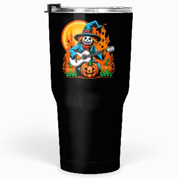Discover Happy Halloween scarecrow plays guitar Tumblers 30 Oz