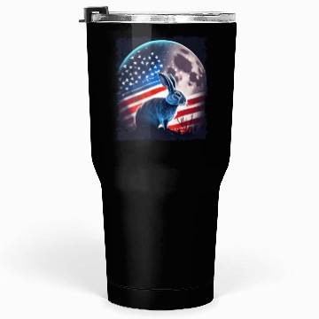 Discover America rabbit under Moon with American Flag Tumblers 30 Oz