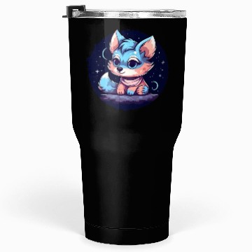Discover Digital Art Fox Sitting on Rock Crescent Moon Tumblers 30 Oz