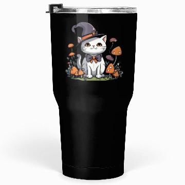 Discover Whimsical Witch Cat with Mushrooms Tumblers 30 Oz