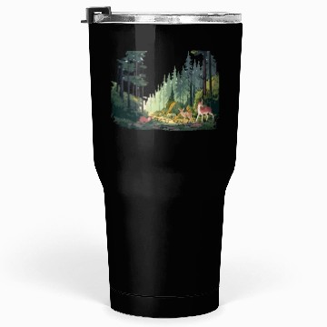 Discover Forrest Background with Deer and Weasel Tumblers 30 Oz