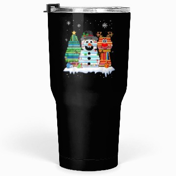 Discover Christmas Tree Snowman Reindeer Book Stack Tumblers 30 Oz