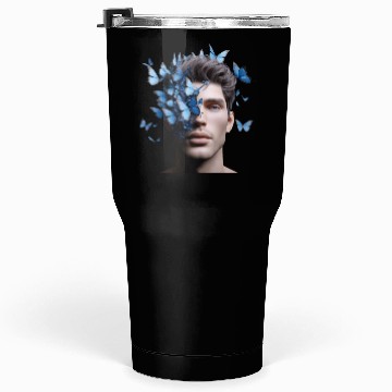 Discover Male Face with Blue Butterflies Tumblers 30 Oz