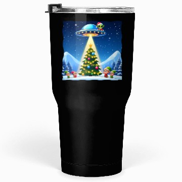 Discover Christmas Alien UFO Elf Abduction Tumblers 30 Oz