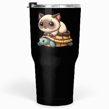 Discover Siamese cat rides turtle Tumblers 30 Oz