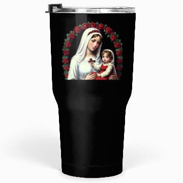 Discover Mother Mary and Baby Jesus with Red Roses Tumblers 30 Oz